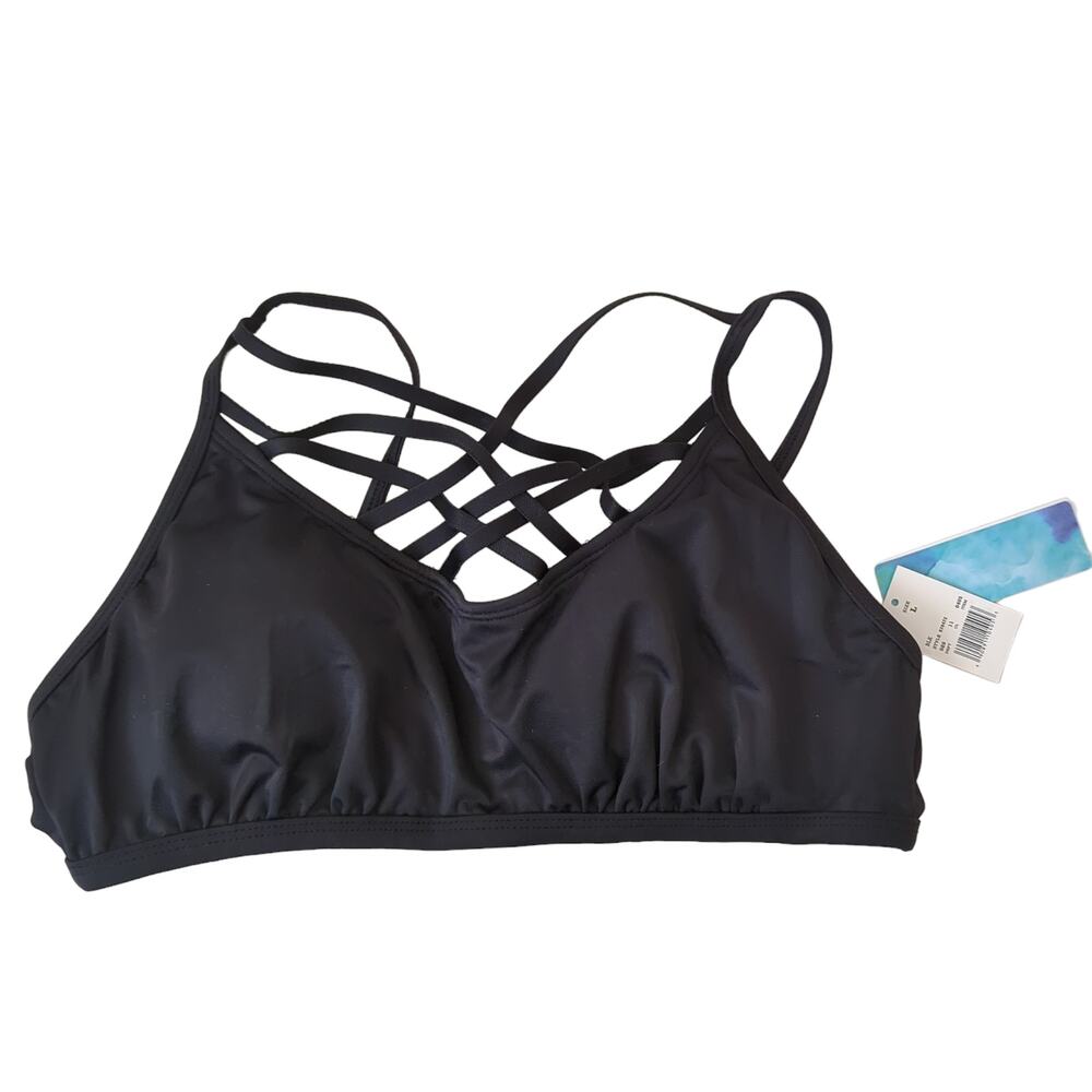 NWT Beach Betty Swimwear Womens‎ Black Cage Strap Neckline Bikini Top Size Large